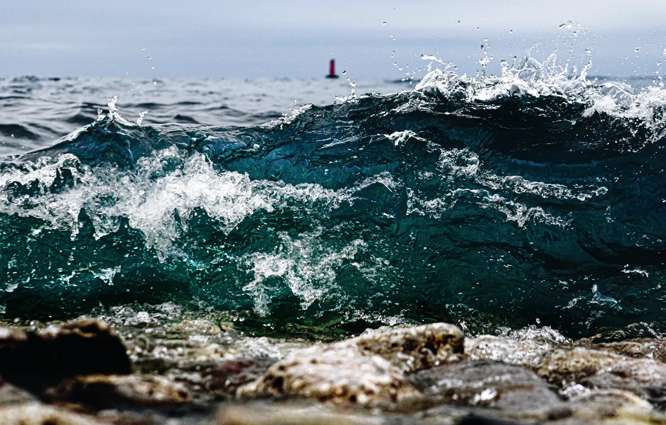 Photo wallpaper ocean, stone, water, rocks, wave, lighthouse