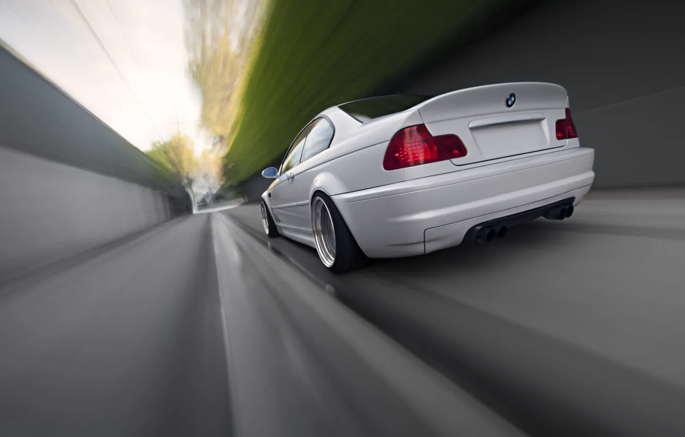 Photo wallpaper white, bmw, BMW, speed, blur, white, rear view, speed