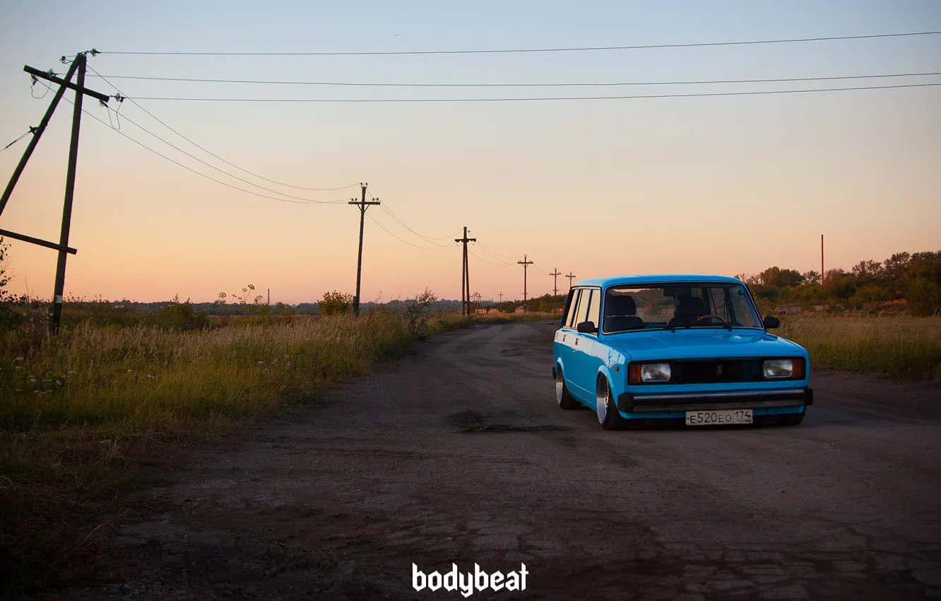 Photo wallpaper asphalt, posts, blue, blue, 2104, Soviet machine, bodybeat
