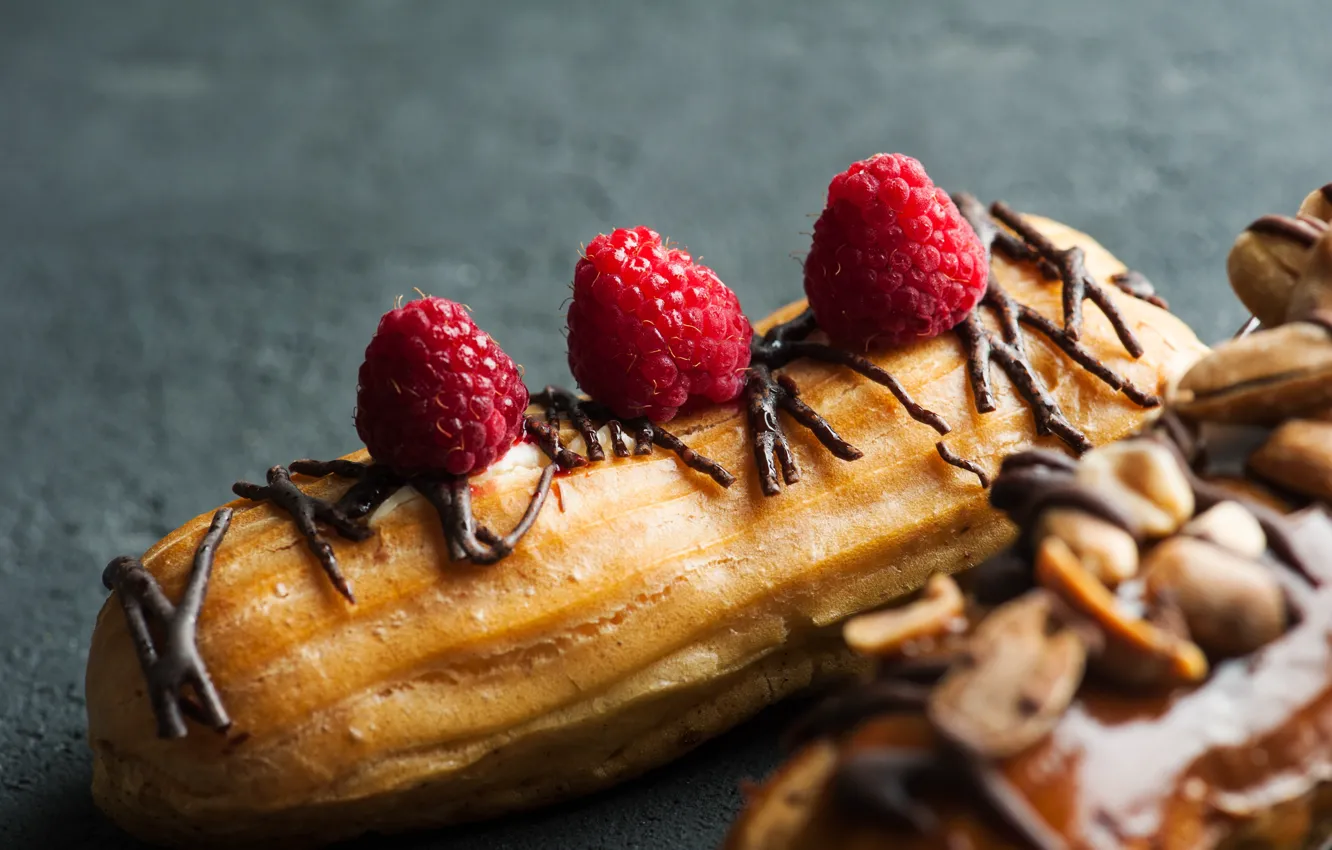 Photo wallpaper raspberry, chocolate, cake, cream, eclairs, THE OFF