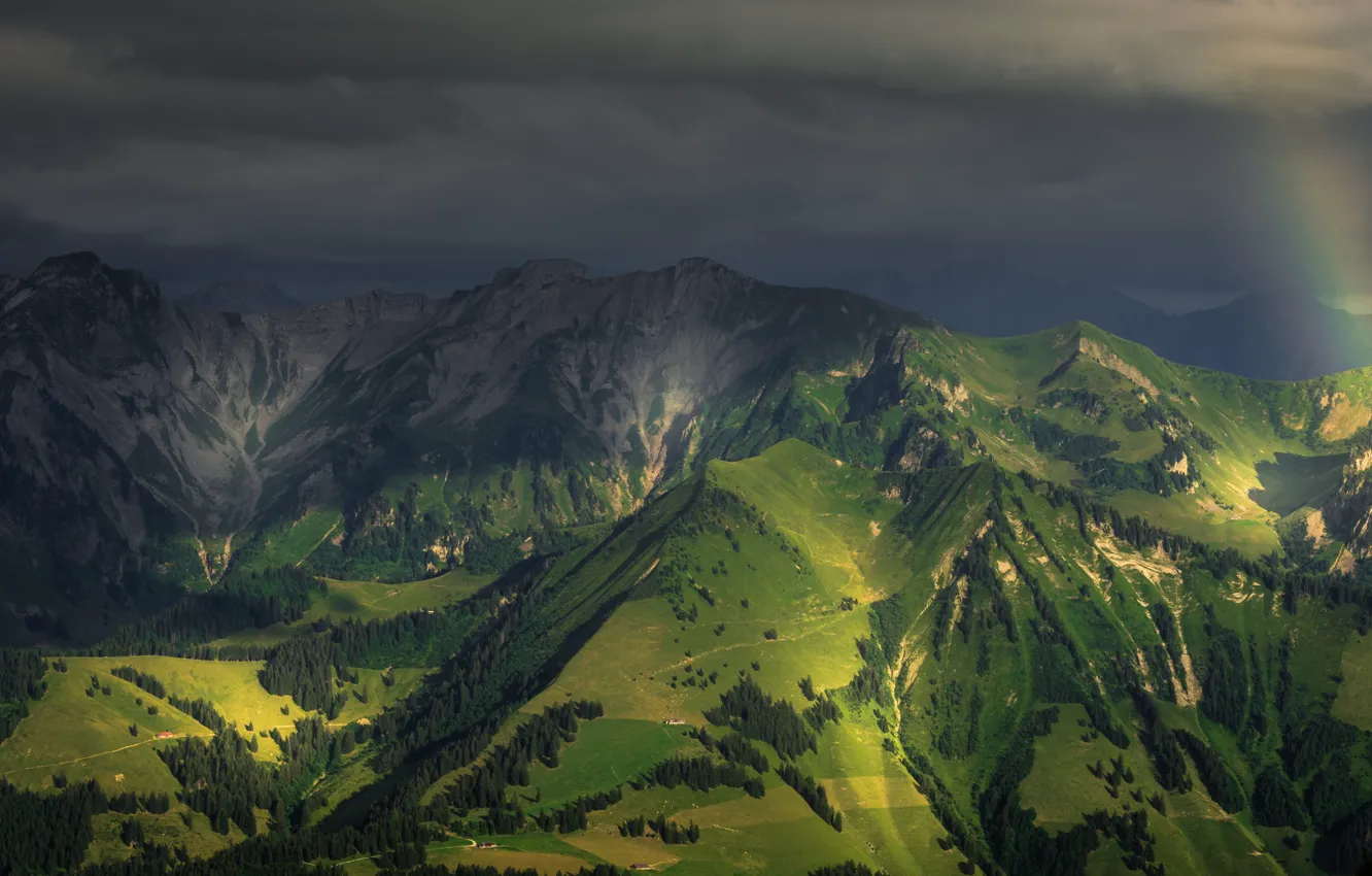 Photo wallpaper mountains, clouds, Switzerland, Alps, panorama