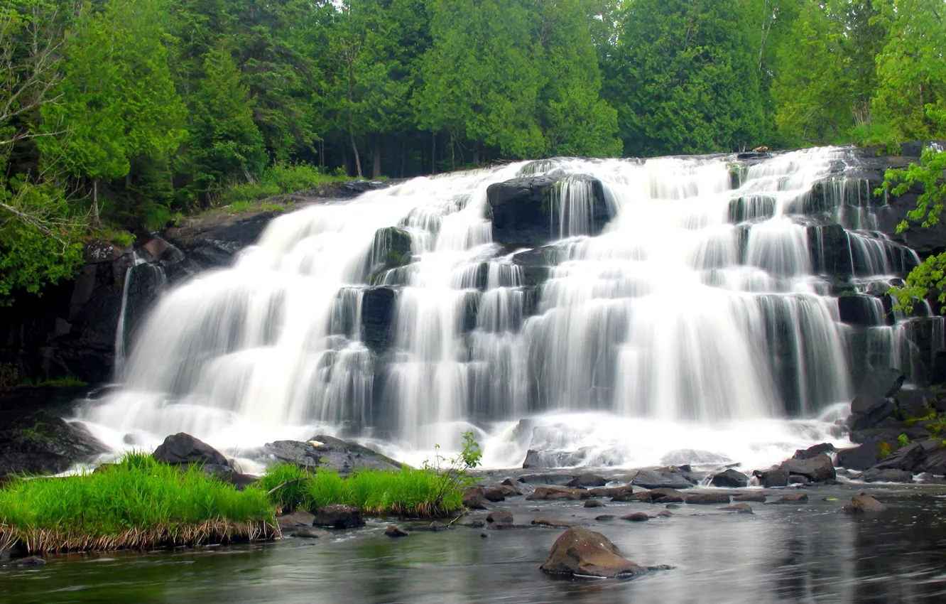 Photo wallpaper water, waterfall, stream, Michigan, USA, cascade, Bond Falls, Bond Falls