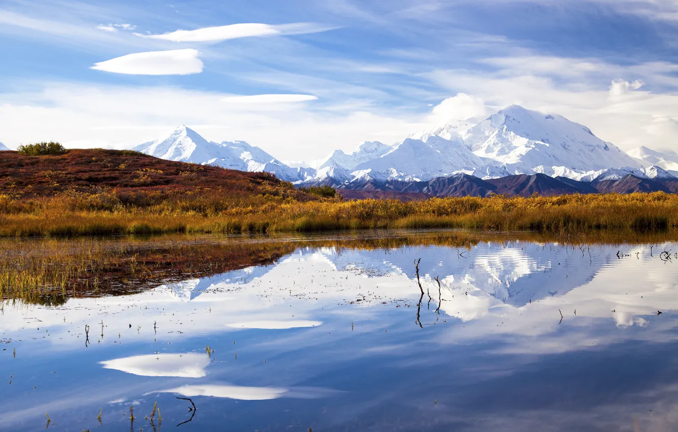 Photo wallpaper lake, reflection, Alaska, Denali national Park, mount McKinley