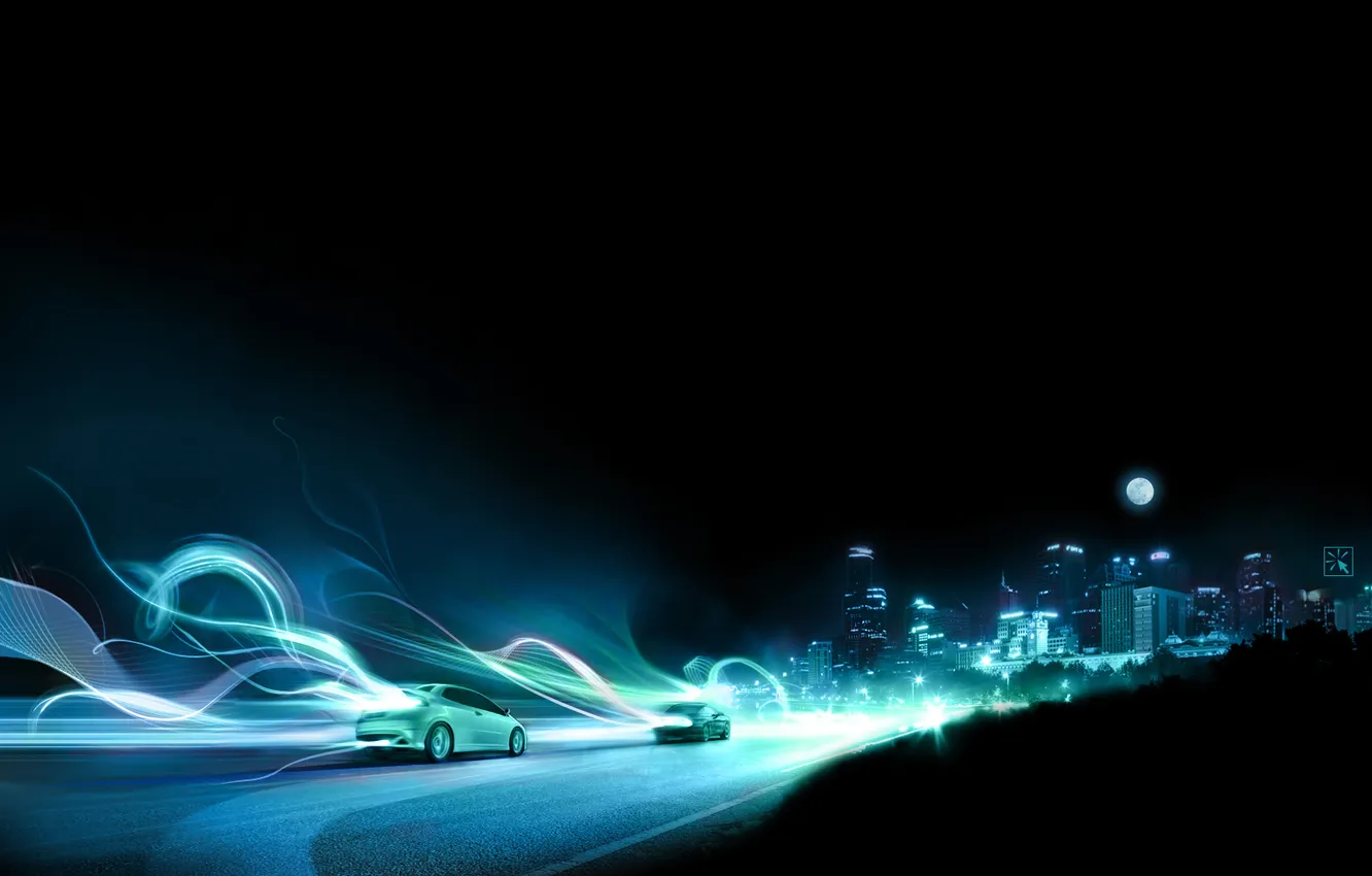 Photo wallpaper auto, night road photoshop