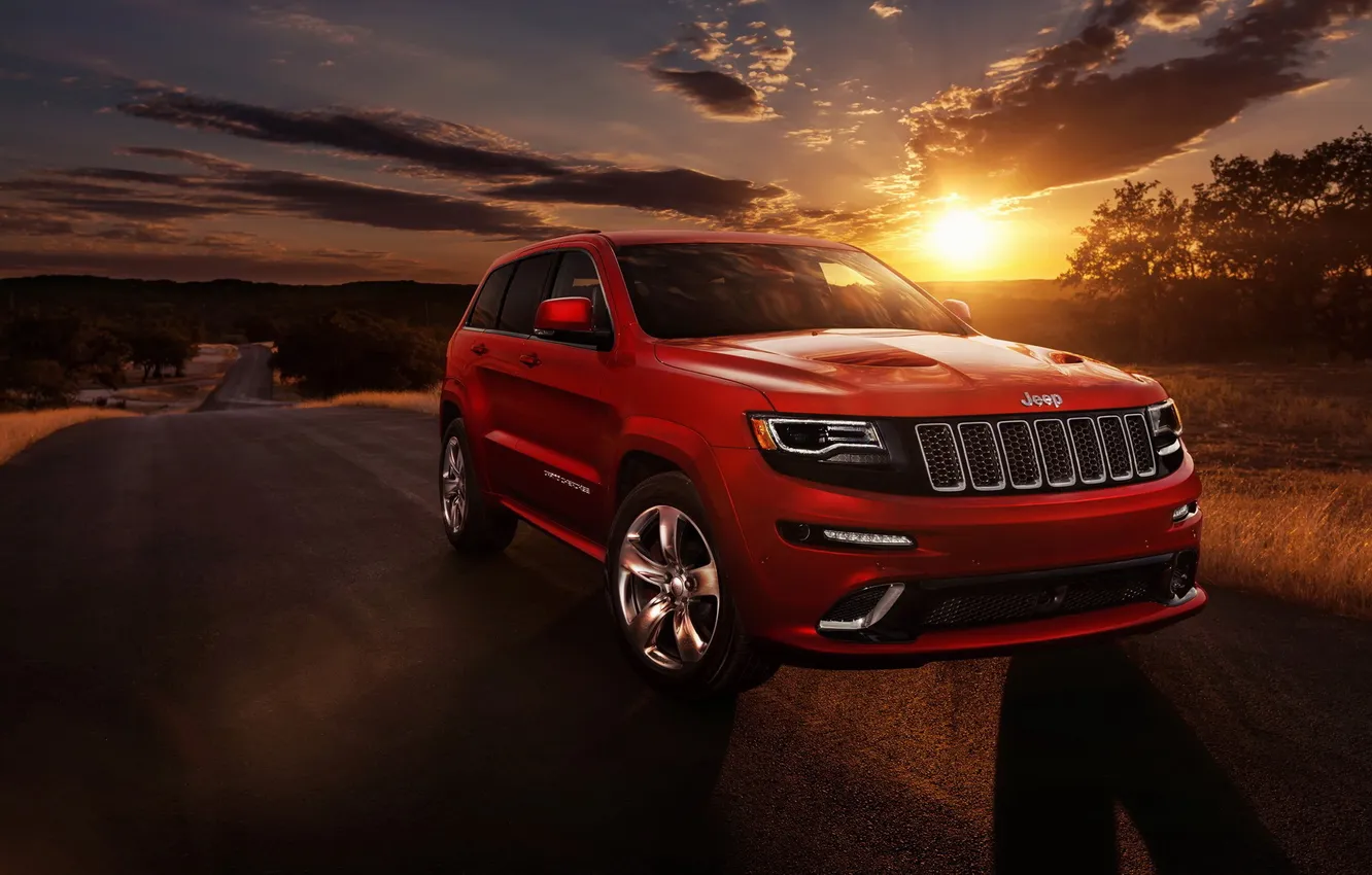 Photo wallpaper sunset, jeep, SUV, Jeep Grand Cherokee