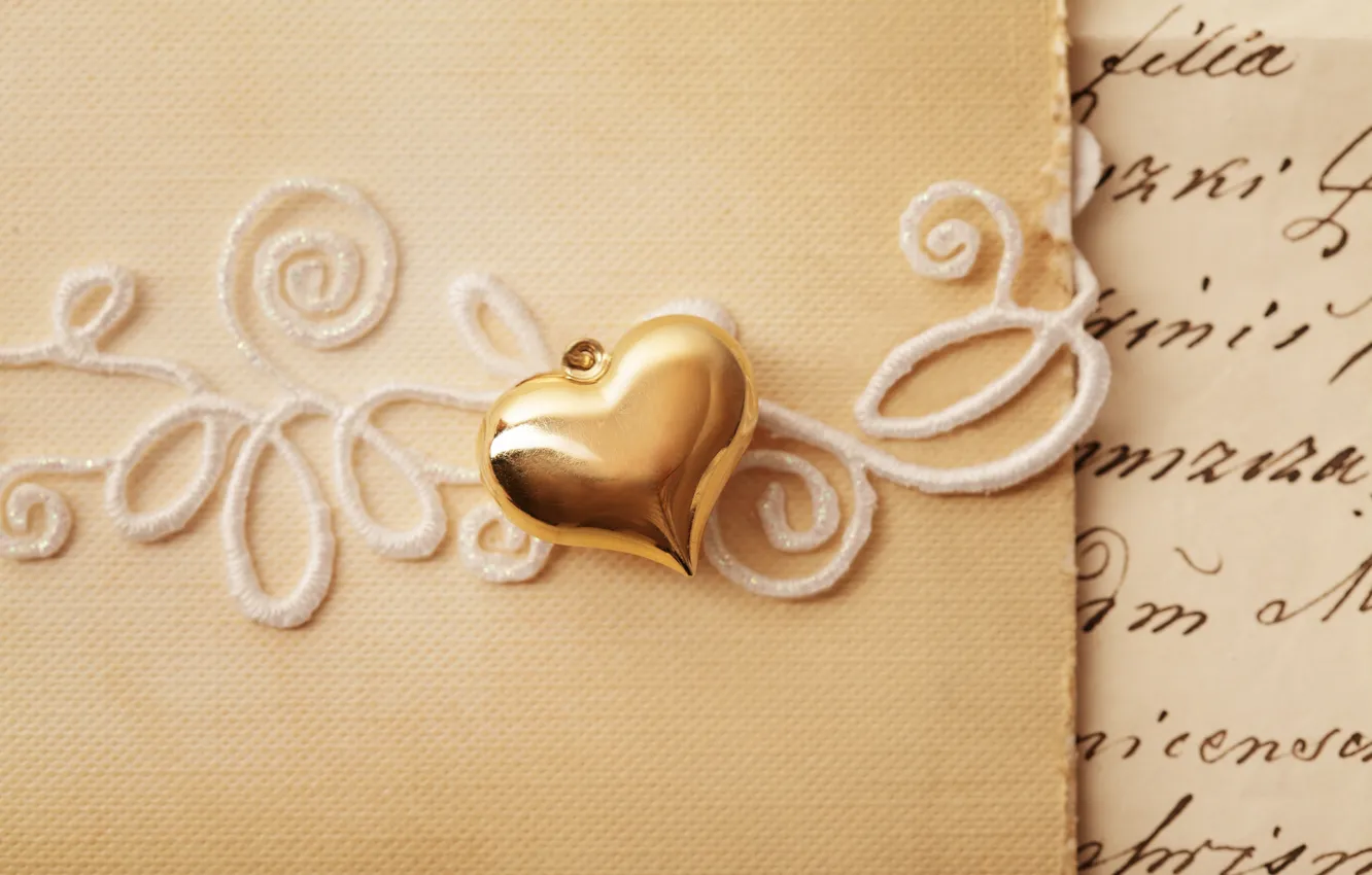 Photo wallpaper letter, love, heart, pendant, heart, gold, postcard