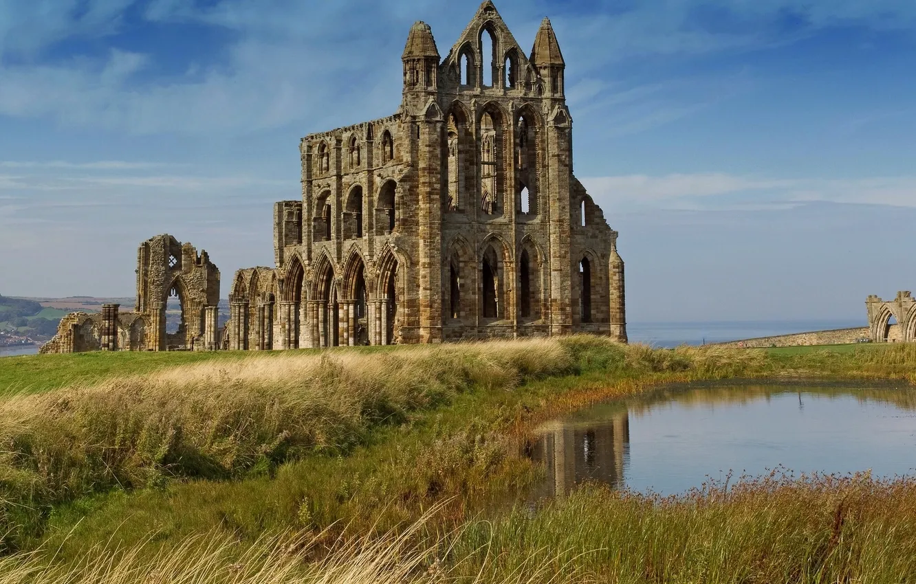 Photo wallpaper England, the ruins, ruins, England, North Yorkshire, North Yorkshire, Whitby Abbey, Whitby Abbey