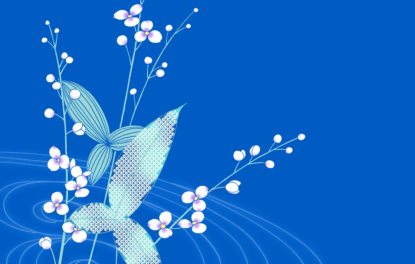 Photo wallpaper leaves, flowers, plant, minimalism, postcard