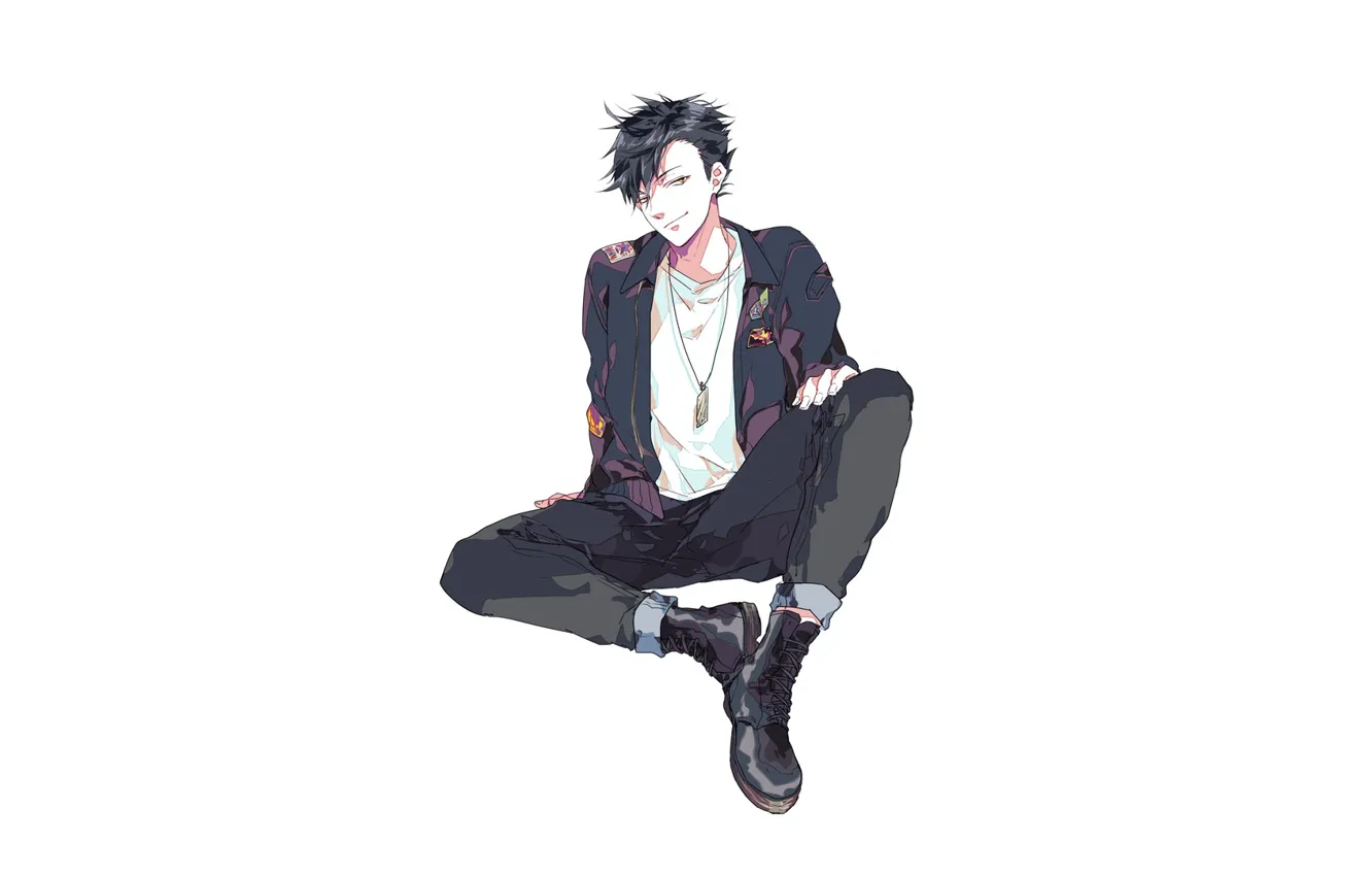 Photo wallpaper style, minimalism, guy, sitting, volleyball, HAIKYUU, KURO Tetsuro