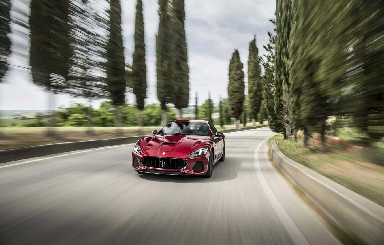 Photo wallpaper car, Maserati, red, speed, asphalt, fast, Maserati Granturismo