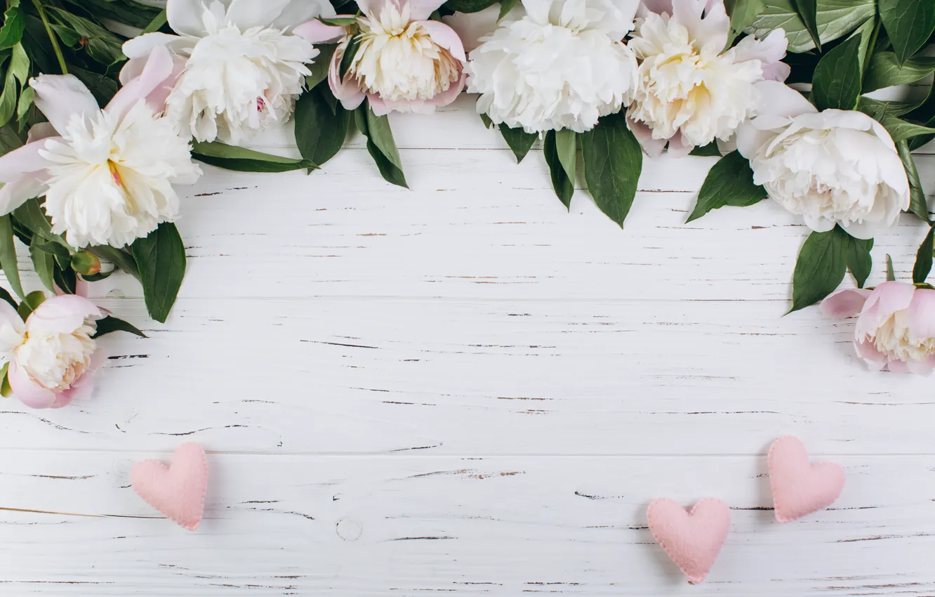 Photo wallpaper flowers, petals, hearts, peonies