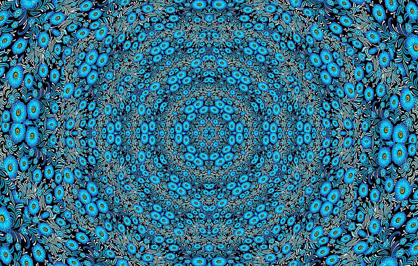 Photo wallpaper circles, flowers, pattern, texture, pattern, ornament, center, blue background