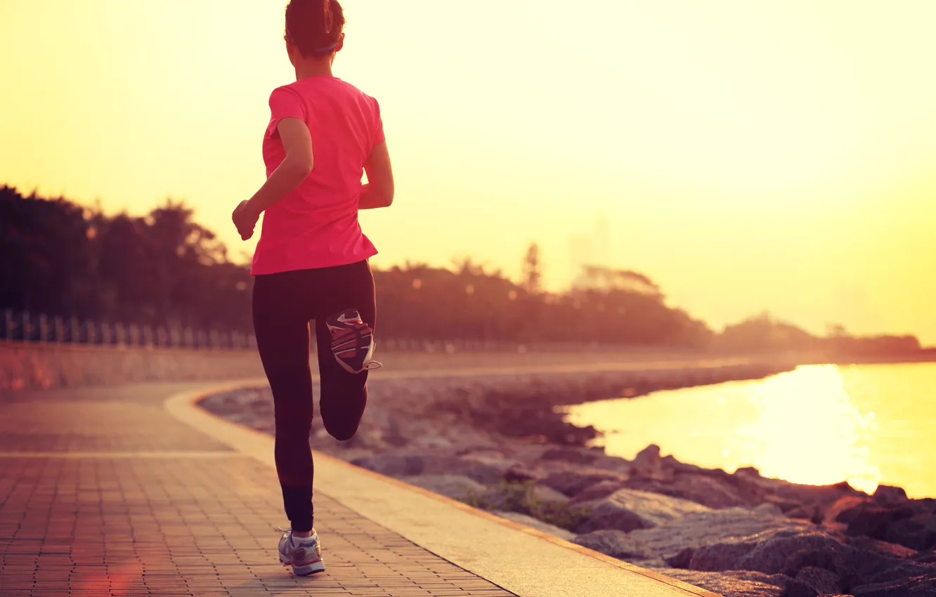 Photo wallpaper sunset, training, running