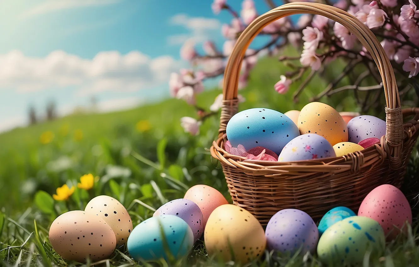 Photo wallpaper flowers, eggs, spring, colorful, Easter, flowers, spring, Easter
