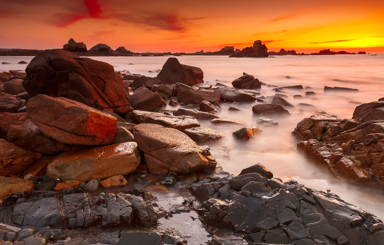 Photo wallpaper sunset, Brittany, The Chasm