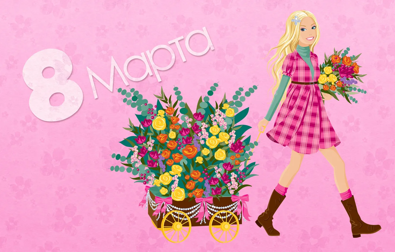 Photo wallpaper girl, flowers, spring, colorful, March 8, flowers, spring, holiday
