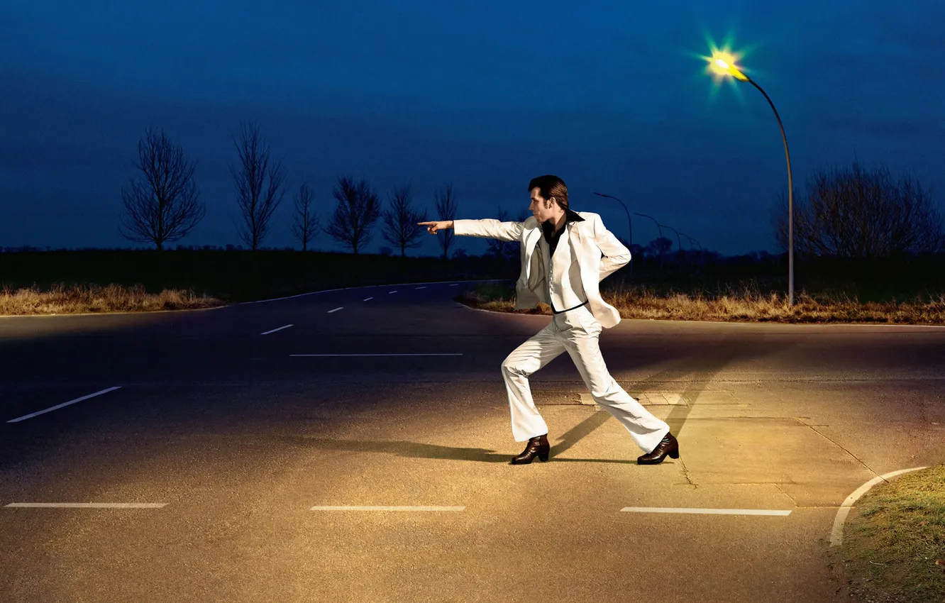 Photo wallpaper road, night, dance, John Travolta, John Travolta