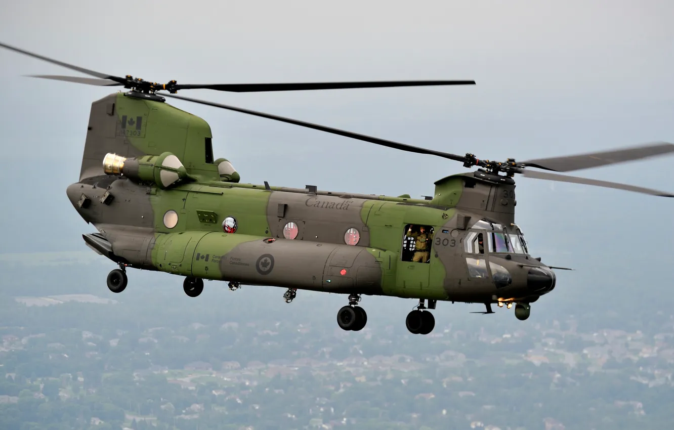 Photo wallpaper flight, helicopter, military, transport, canadian, CH-47F, Chinook