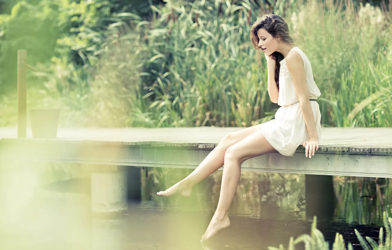 Photo wallpaper girl, nature, river, pierce, Paola