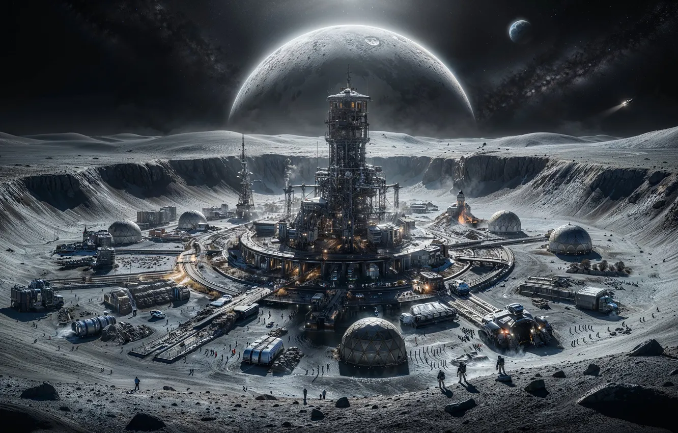 Photo wallpaper space, fiction, people, planet, space station