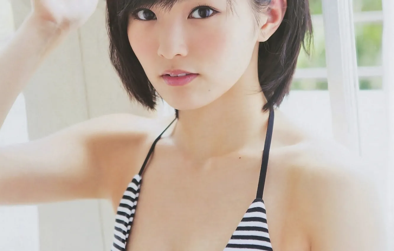 Photo wallpaper girl, sexy, cleavage, boobs, beautiful, short hair, pretty, lips