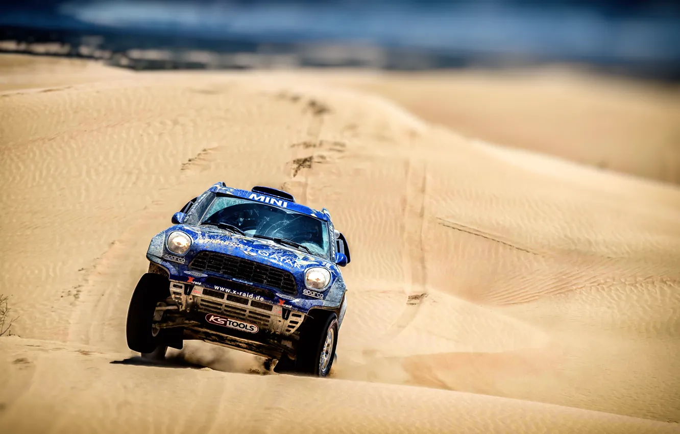 Photo wallpaper Sand, Mini, Blue, Sport, Desert, Speed, Race, Rally