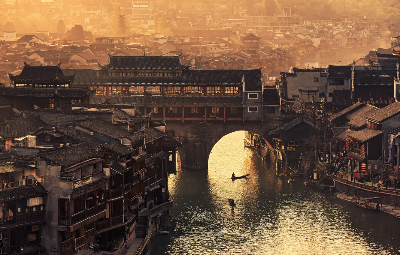 Photo wallpaper roof, water, bridge, China, Xi Que Po Lu, Hunan, Fenghuang County, Xiangxi