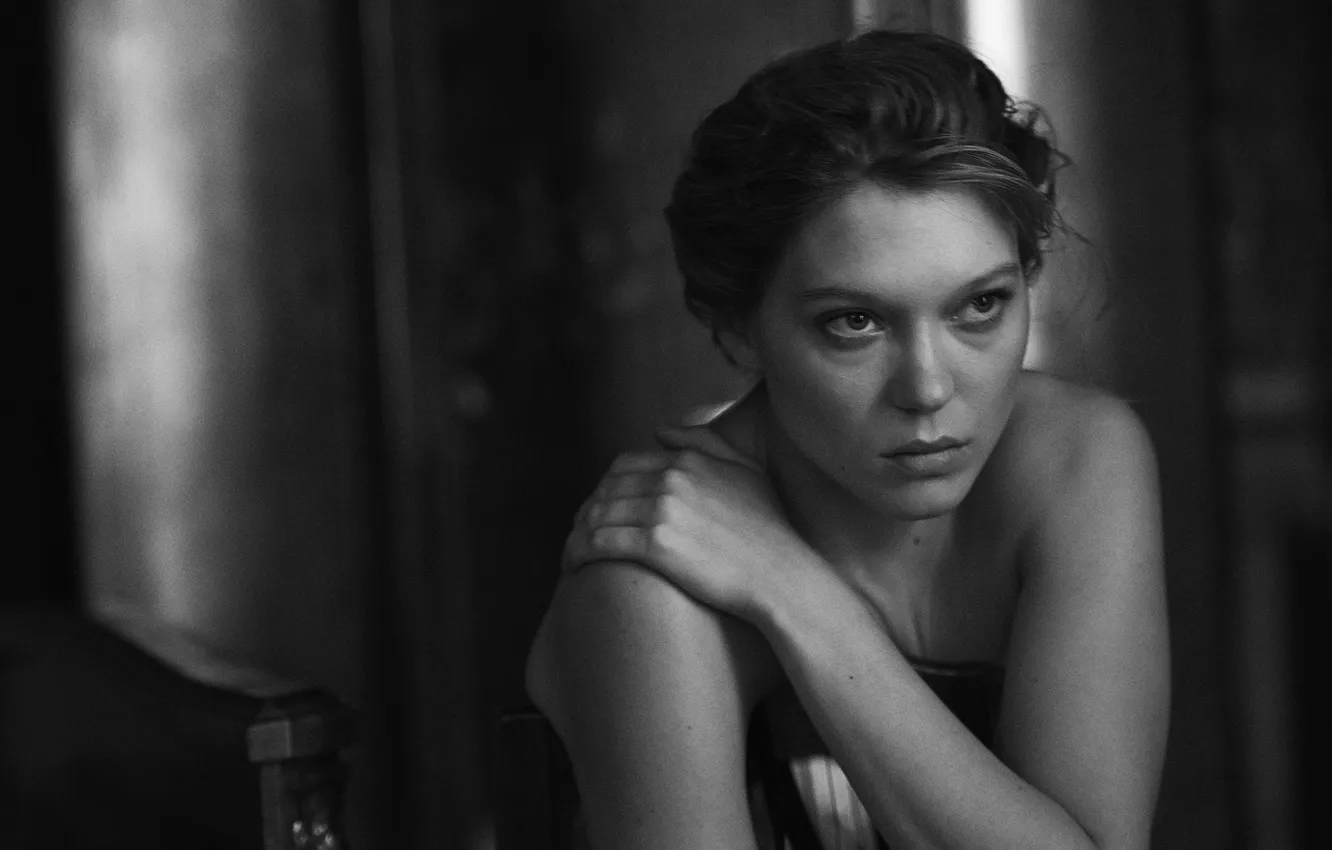 Photo wallpaper actress, Léa Seydoux, Black White, Peter Lindbergh