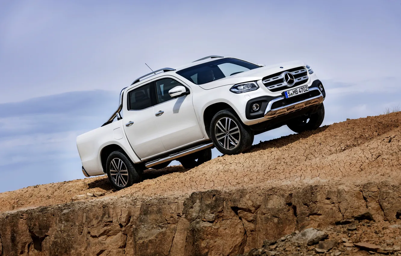 Photo wallpaper white, the sky, rock, stones, Mercedes-Benz, pickup, 2017, X-Class