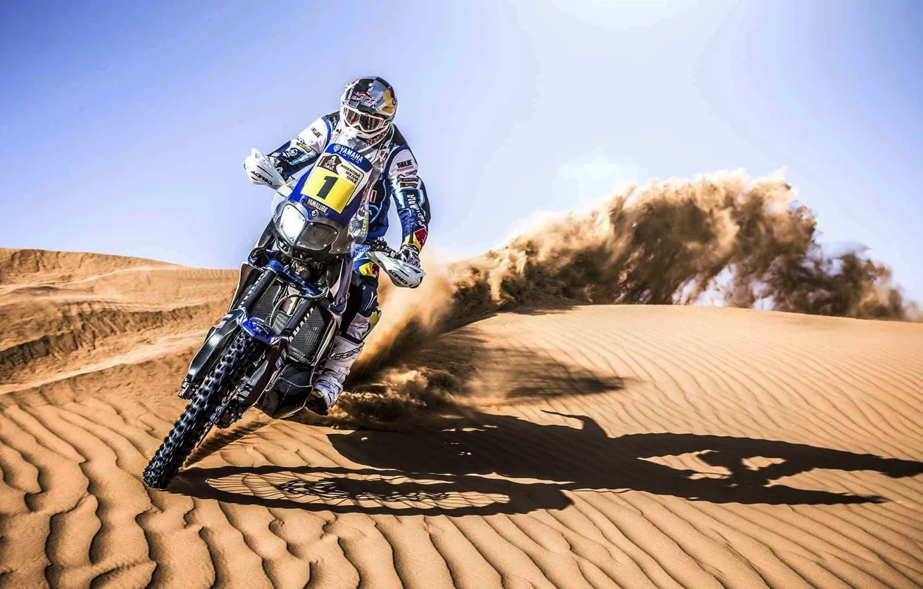 Photo wallpaper Sand, Sport, Speed, Day, Motorcycle, Racer, Moto, Rally