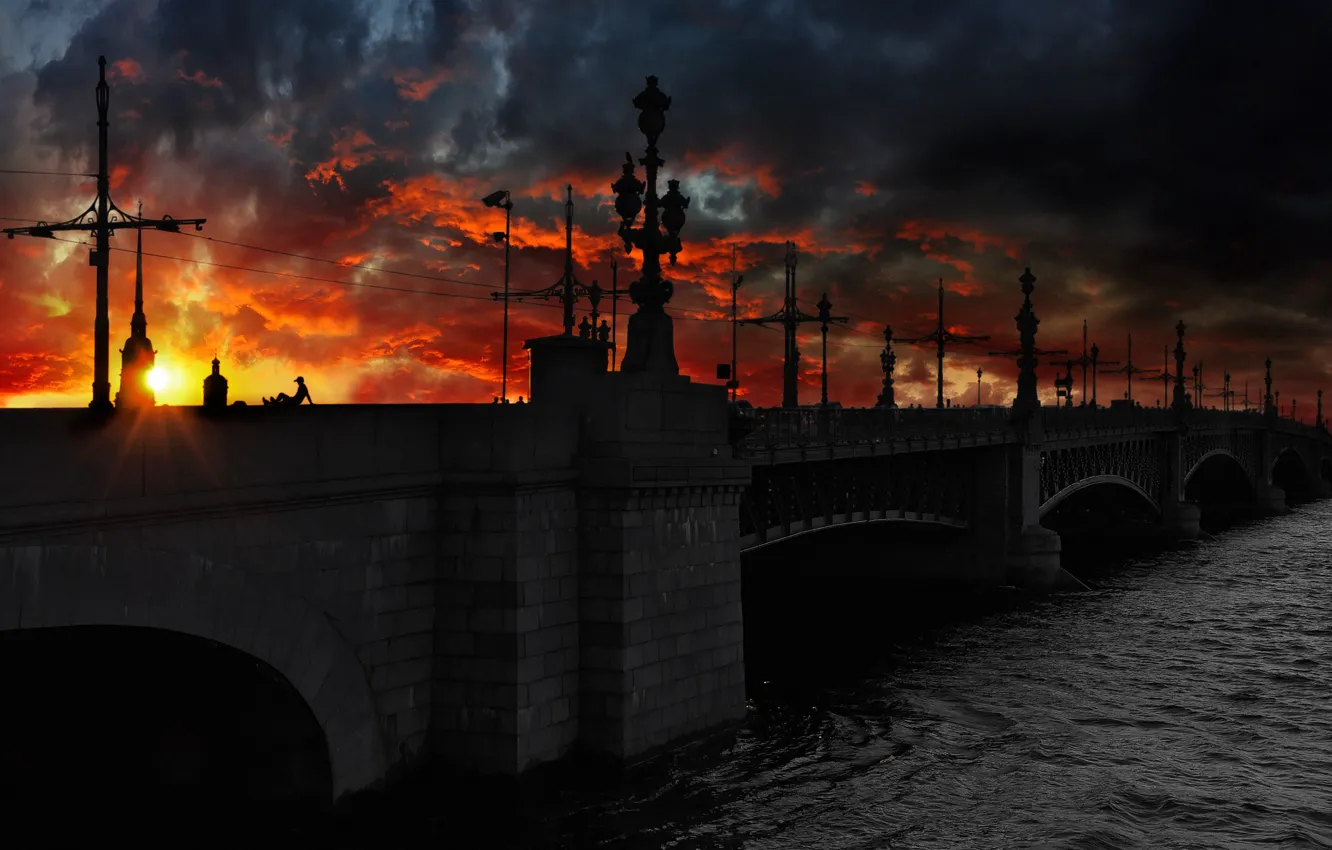 Photo wallpaper night, bridge, Saint Petersburg