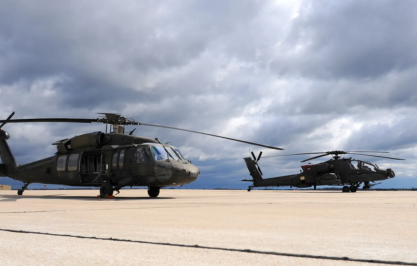 Photo wallpaper USA, AH-64 Apache, UH-60 Black Hawk, helicopters