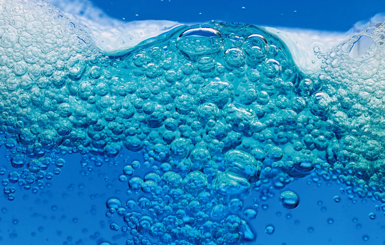 Photo wallpaper wave, foam, water, drops, macro, bubbles, waves, bubbles