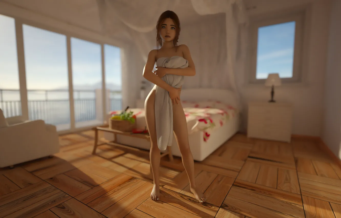 Photo wallpaper girl, sexy, legs, anime, beautiful, short hair, pretty, room