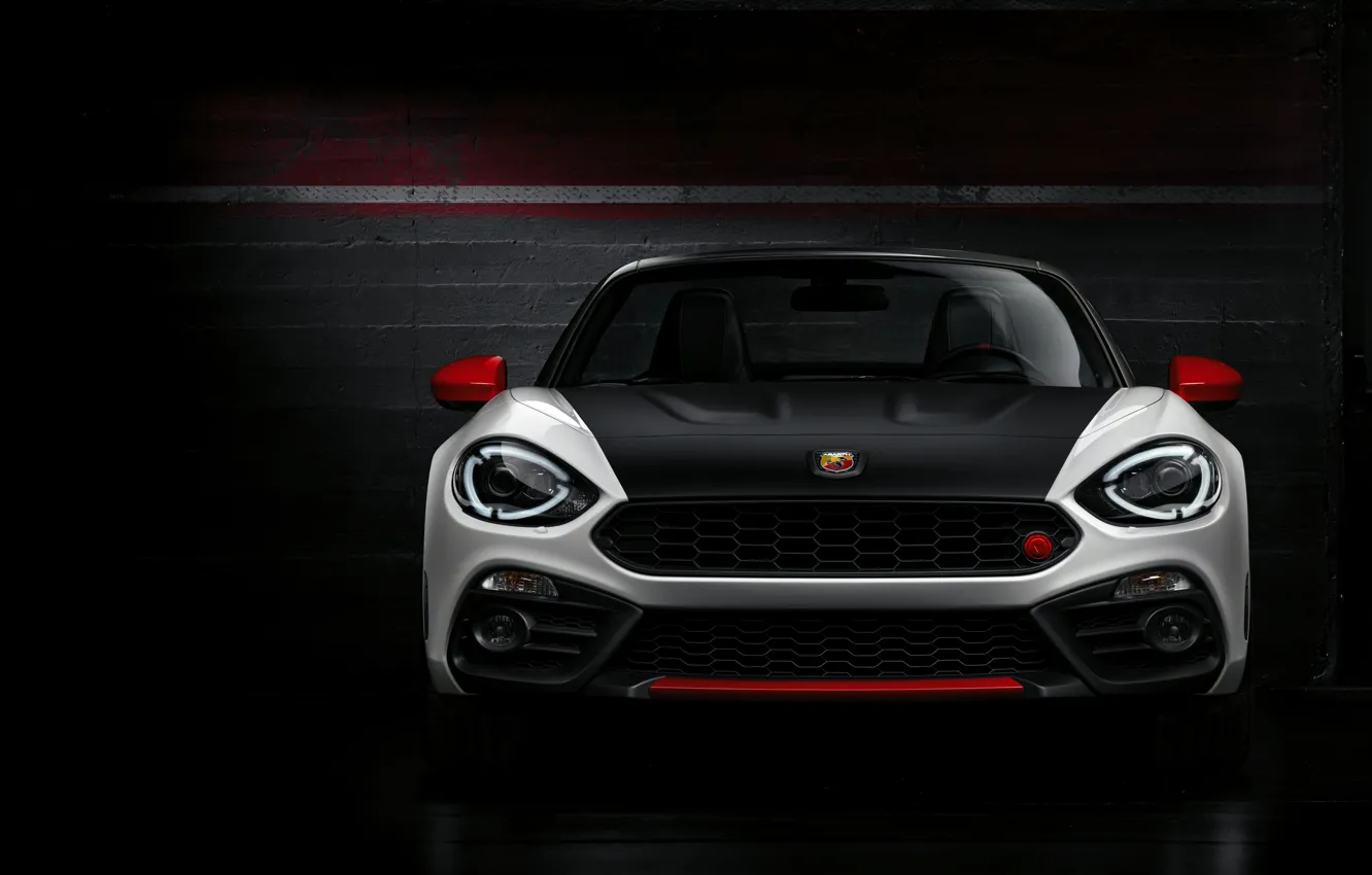Photo wallpaper background, dark, black and white, Roadster, front view, spider, double, Abarth