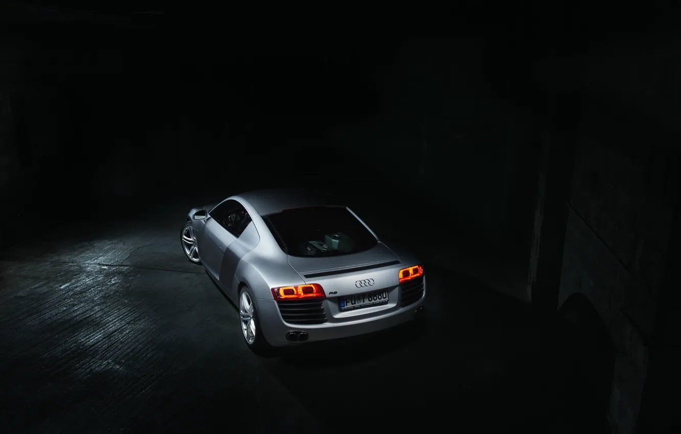 Photo wallpaper Audi, Dark, Supercar, Silver, Rear, Ligth, Motor