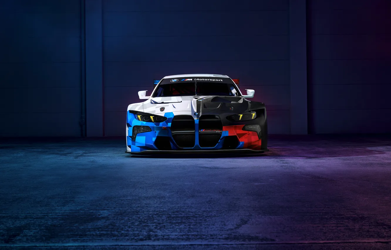 Photo wallpaper car, BMW, race car, dark background, BMW M4 GT3