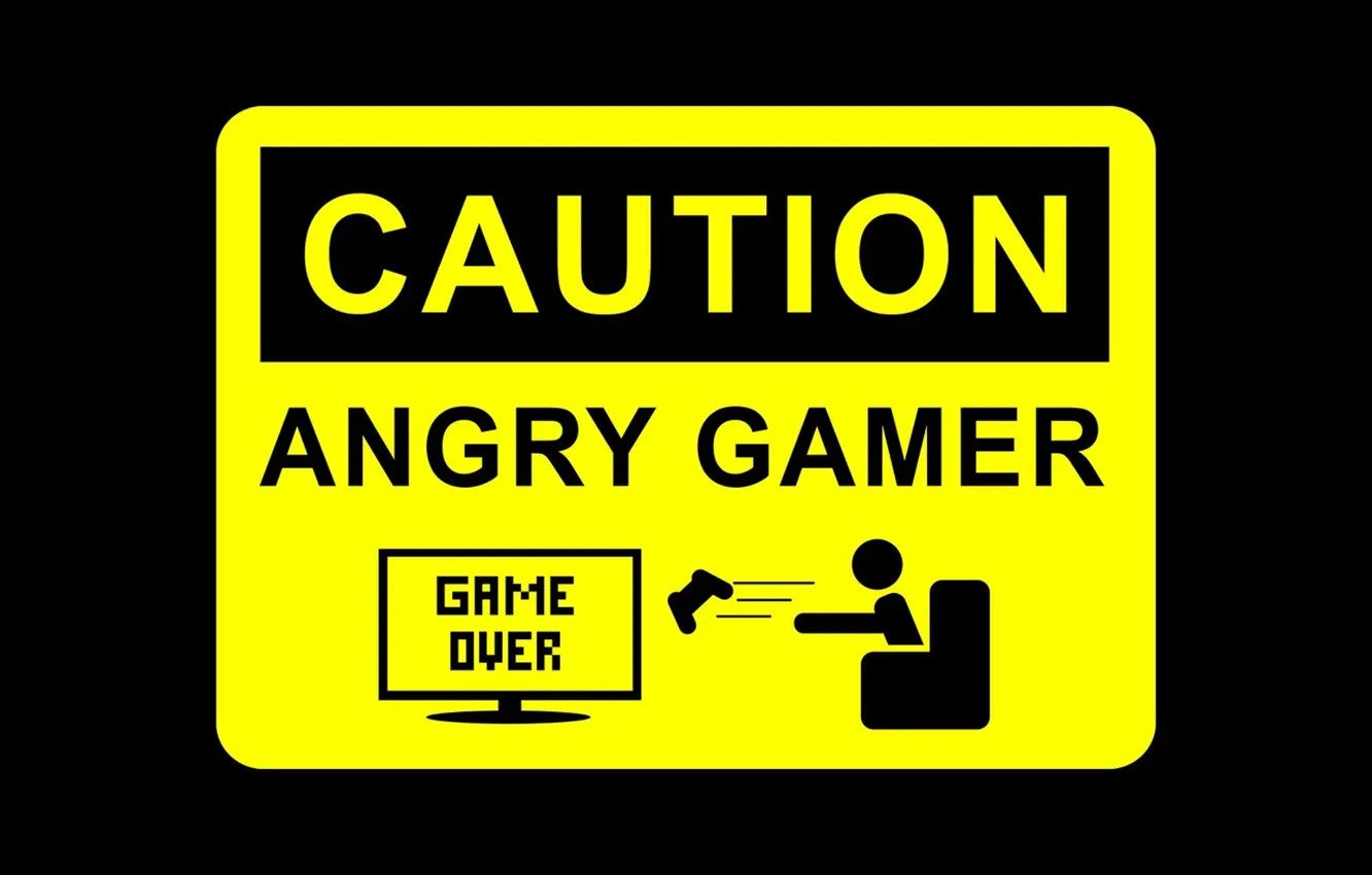 Photo wallpaper warning, joystick, sign, Caution, Game over