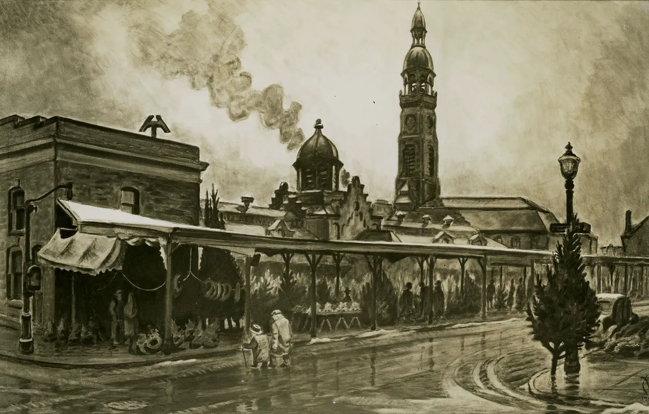 Photo wallpaper Charles Ephraim Burchfield, 1929-41, The Market at Christmastime