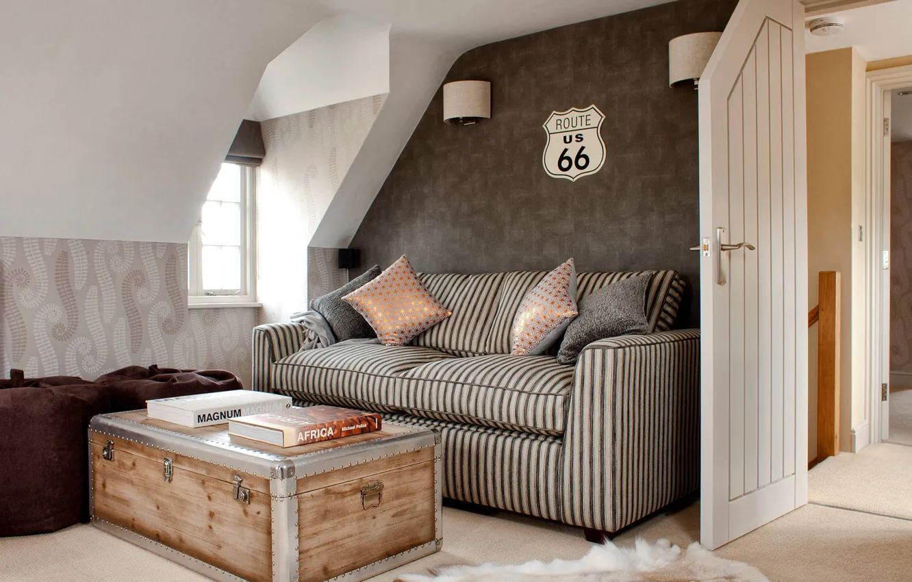 Photo wallpaper design, style, interior, sofa, living room, mezzanine, by Cotton Tree Interiors, Coastal Holiday Home
