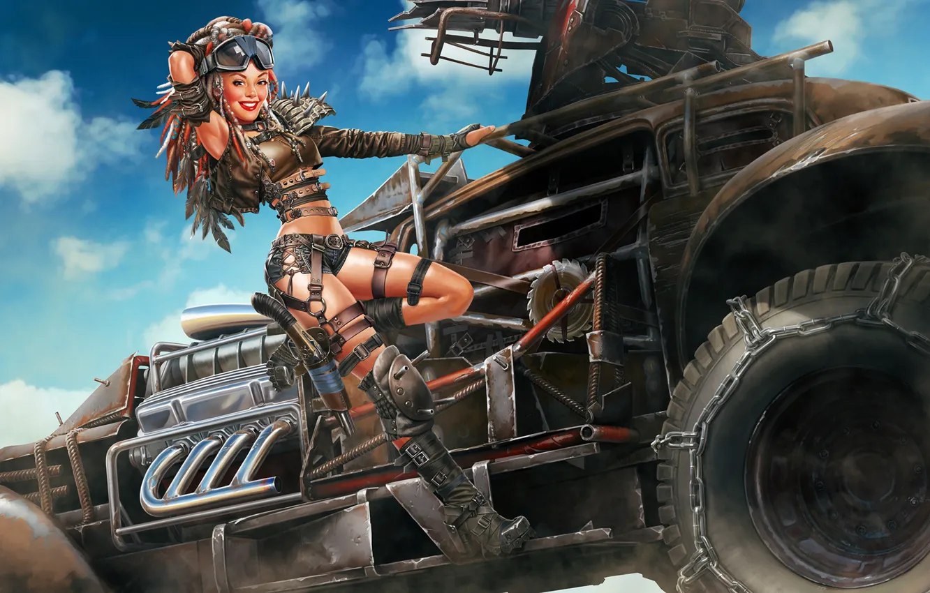 Photo wallpaper machine, look, girl, pose, smile, the game, art, Crossout