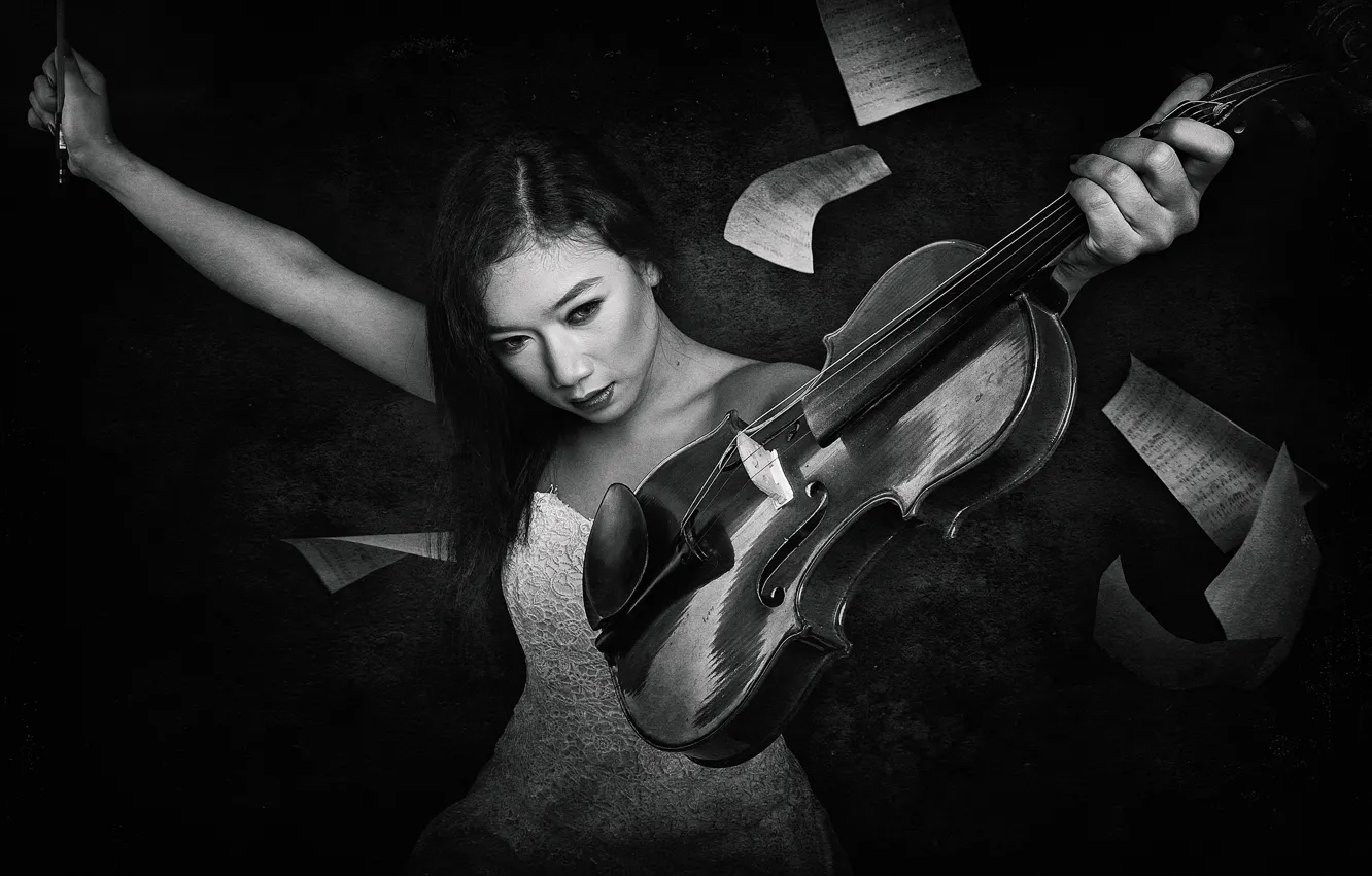 Photo wallpaper girl, notes, violin