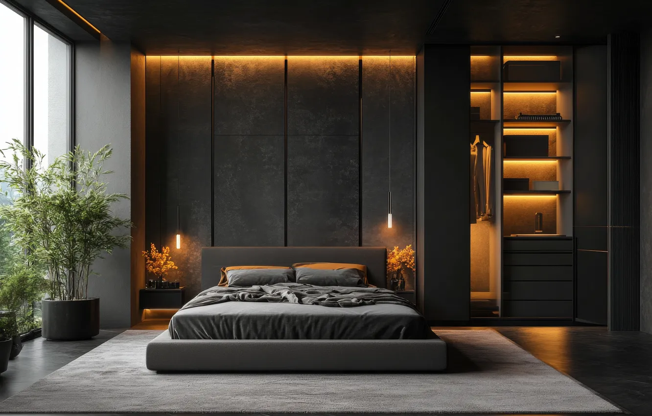 Photo wallpaper design, comfort, style, room, furniture, bed, home, interior