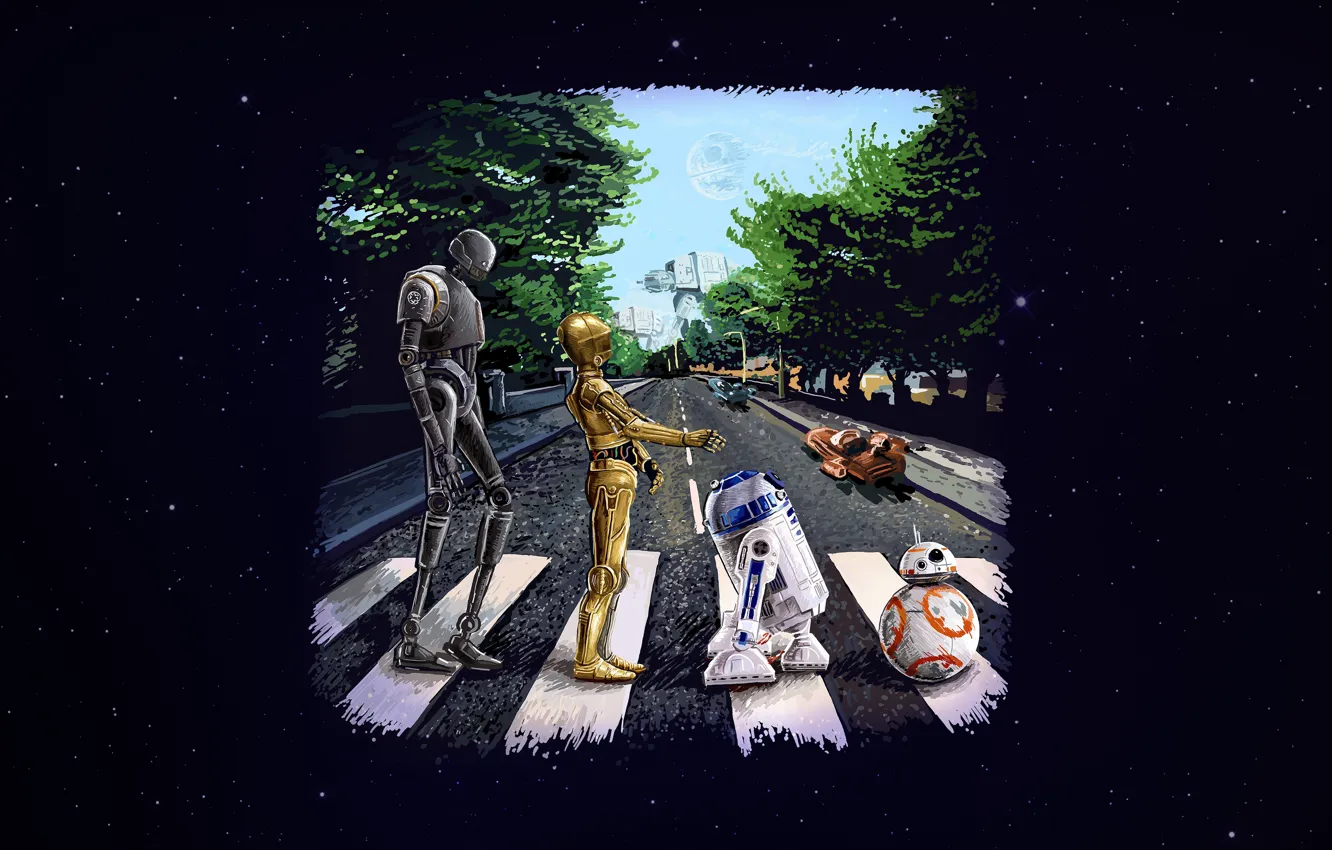 Photo wallpaper Star Wars, Art, Star Wars, r2d2, Beatles, Droid, Paul Hudeczek, Inspired by the Beatles cover