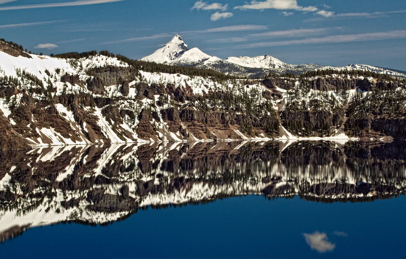 Photo wallpaper forest, the sky, water, mountains, reflection