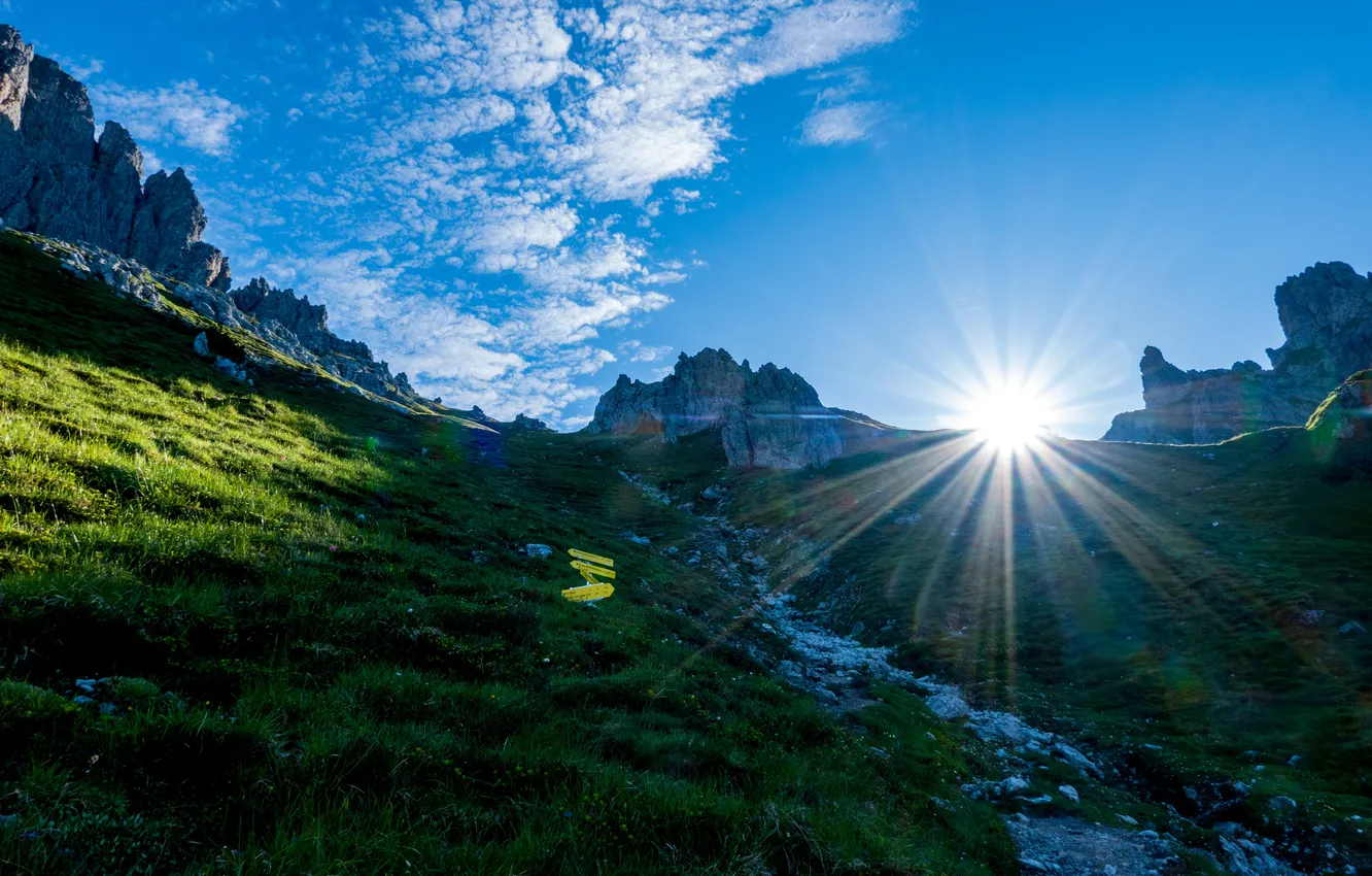 Photo wallpaper the sun, mountains, Austria, Alps, rays of light, High king