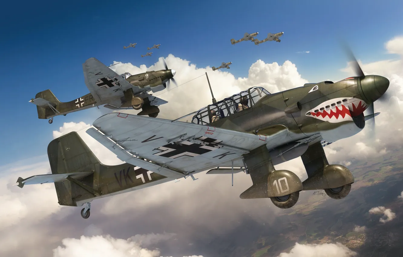 Photo wallpaper Germany, attack, dive bomber, the Wehrmacht, Luftwaffe, Adam Tooby, Junkers Ju 87B-1 Stuka