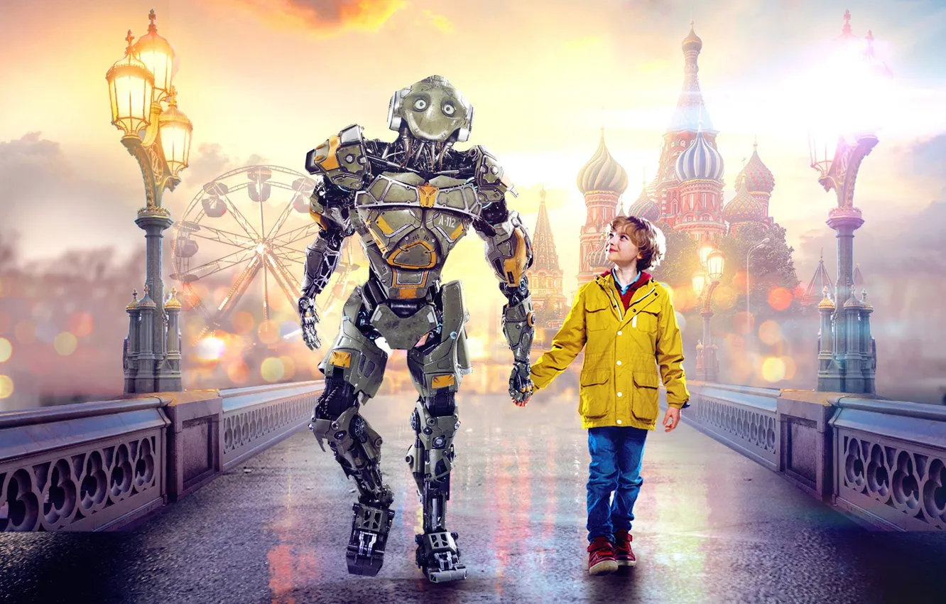 Photo wallpaper robot, boy, friends, 2019, Robo, Robo (2019)