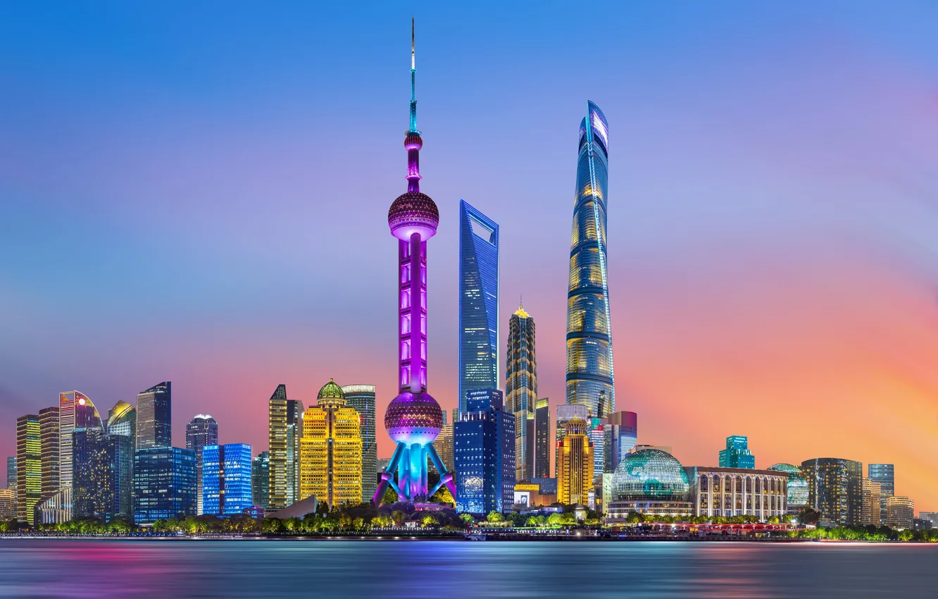 Photo wallpaper china, shanghai, skyscrapers, outdoor, cbd, pudong, lujiazui