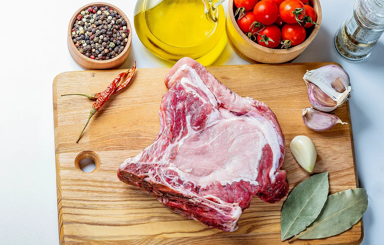 Photo wallpaper meat, spices, Raw meat
